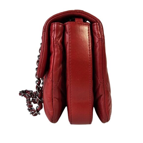 CHANEL CC Logo Mini Matelasse Double Chain Shoulder Bag Leather Red CC Quilted - Picture 15 of 16